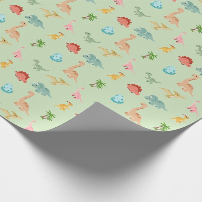 Dinosaur Friends Inpackningspapper – Salggrön Presentpapper (Hörn)