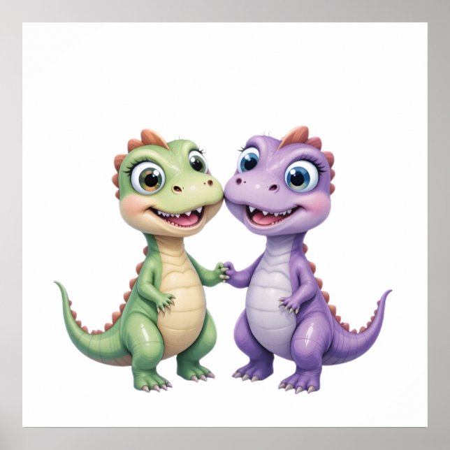 Dinosaur Friends - Nursery Wall Art Set för Spädba Poster (Framsidan)