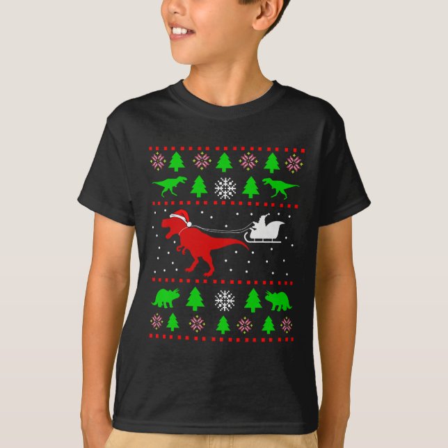 Dinosaur ful jultröja för vuxna barn t shirt (Framsida)