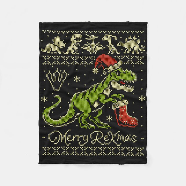 Dinosaur ful jultröja - Rolig jul  Fleecefilt (Framsidan)
