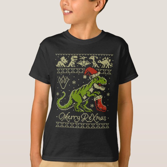 Dinosaur ful jultröja - Rolig jul  T Shirt (Framsida)