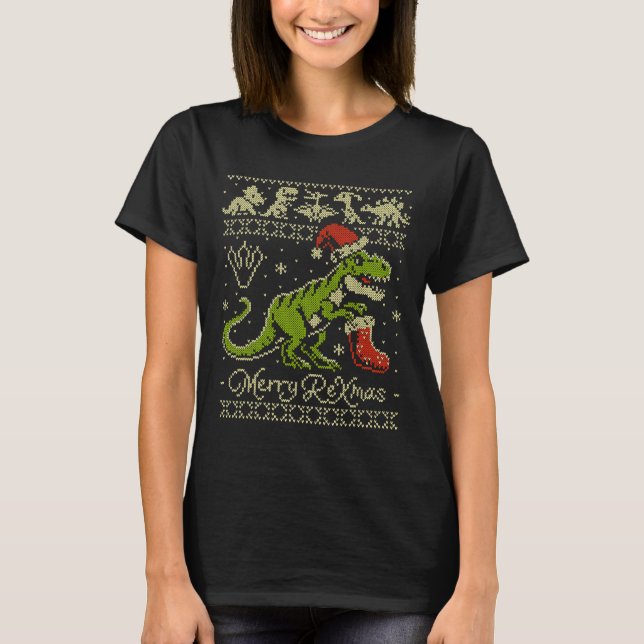 Dinosaur ful jultröja - Rolig jul  T Shirt (Framsida)