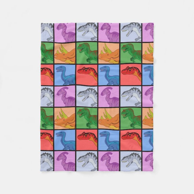 Dinosaur-fyrkanter (i rutor) fleecefilt (Framsidan)