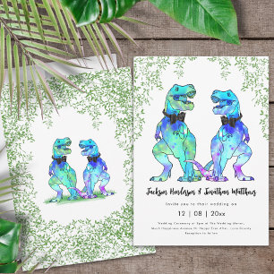 Dinosaur Gay Bröllop T-Rex Två Brudgummar Inbjudningar
