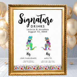 Dinosaur Gay Bröllops Signaturdrycker Poster