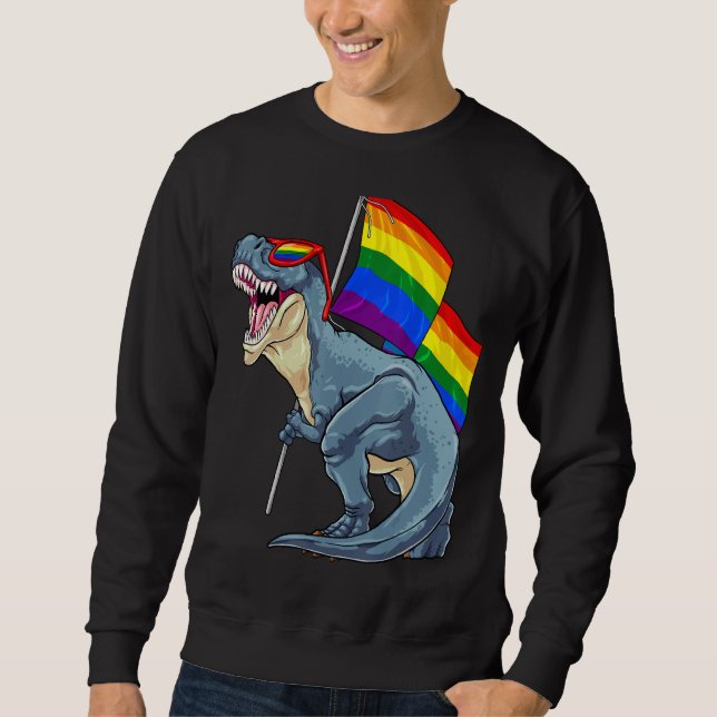 Dinosaur Gay pride Flagga Lgbt Rex Lesbisk Pride M Lång Ärmad Tröja (Framsida)