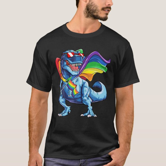 Dinosaur Gay pride HBT Rainbow Flagga T Rex Sungla Shirt (Framsida)