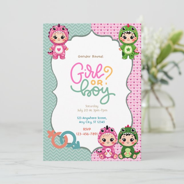 Dinosaur Gender Reveal Inbjudningar (Stående Fram)