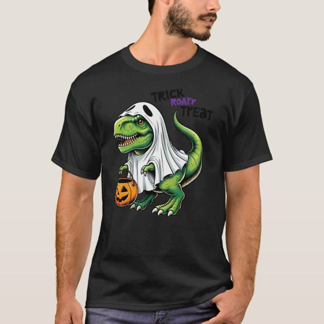 Dinosaur Ghost Trick Roar Treat Halloween Dinosaur T Shirt (Framsida)
