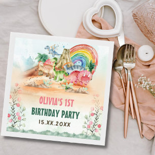 Dinosaur Girl 1st Birthday Party Pappersservett