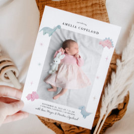 Dinosaur Girl Baby Photo Birth Notice Meddelande