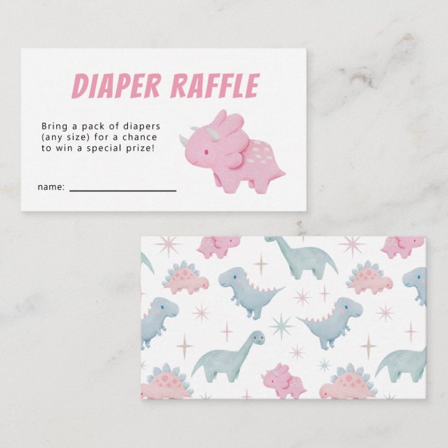 Dinosaur Girl Baby Shower Diaper Raffle Biljett Tilläggskort (Fram/baksida)