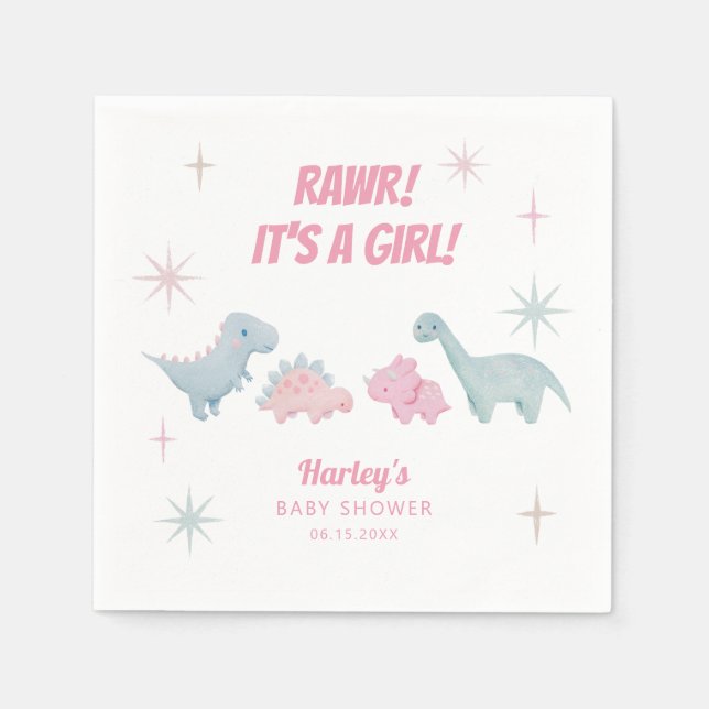 Dinosaur Girl Baby Shower RAWR Pappersservett (Framsidan)