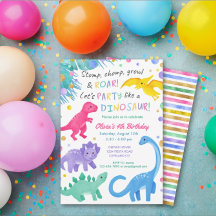Dinosaur Girl Birthday bjudande färgstark cute