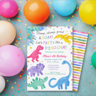 Dinosaur Girl Birthday bjudande färgstark cute Inbjudningar