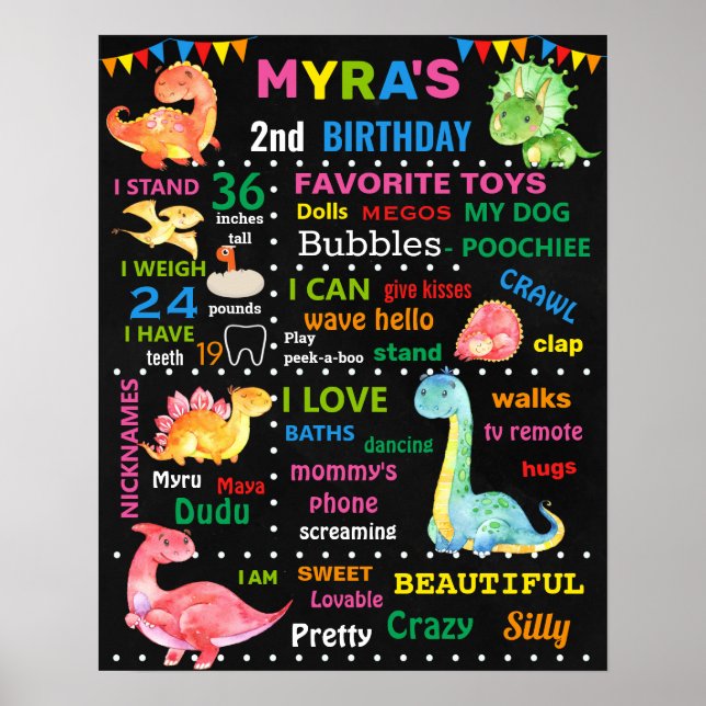 Dinosaur Girl Dino Birthday millestone Poster (Framsidan)