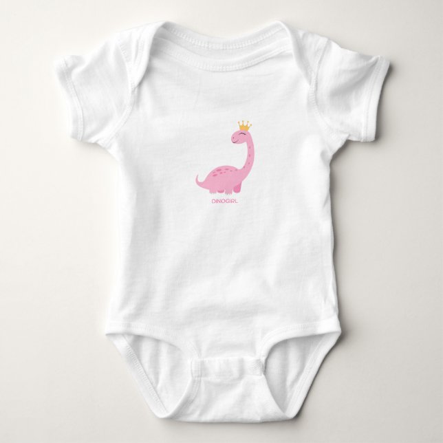 Dinosaur Girl Rosa Illustrated Baby T-shirt (Framsida)
