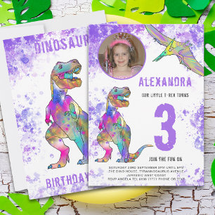 Dinosaur Girls 3-års födelsedagsfest Inbjudningar