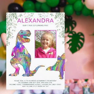 Dinosaur Girls 5-års födelsedagsfest budget Inbjudan Vykort