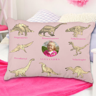 Dinosaur Girls Personlig Namn och Photo Rosa Prydnadskudde