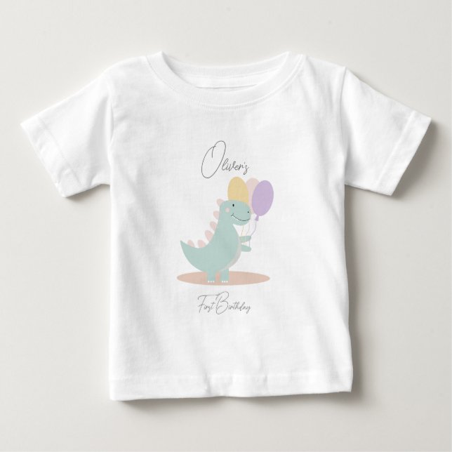 Dinosaur Girly Rosa Blue Lilac Födelsedagsfest T Shirt (Framsida)