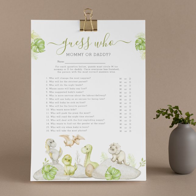 Dinosaur "Gissa vem" - Baby Shower -spel Reklamblad (Skapare uppladdad)