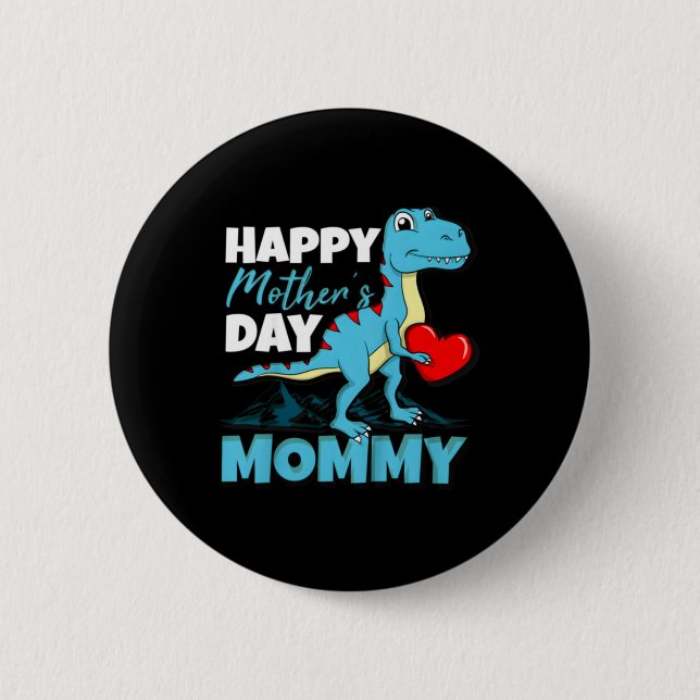 Dinosaur Glad mors dag Mamma T-Rex Hjärta Knapp (Framsida)