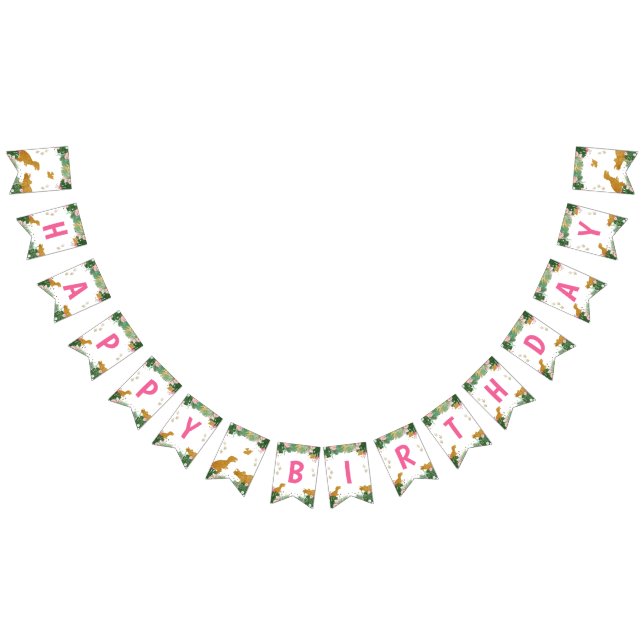 Dinosaur Grattis på födelsedagen Girl Rosa och Gul Vimplar (Alla)