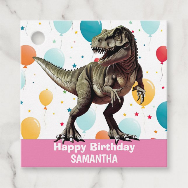 Dinosaur Grattis på födelsedagen Rosa Gåvor Etiketter (Framsida)