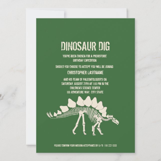 Dinosaur Gräver födelsedag Inbjudningar (Framsida)