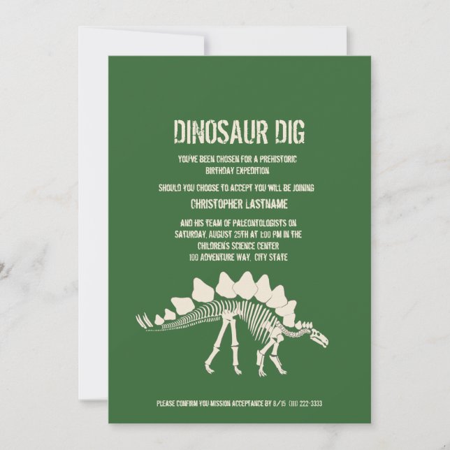 Dinosaur Gräver födelsedag Inbjudningar (Framsida)
