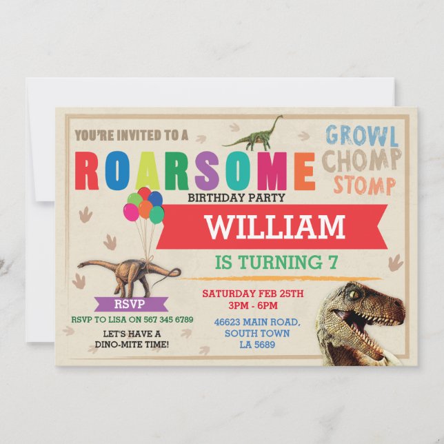 Dinosaur Gräver Födelsedagsfest T-Rex Dino Red Inb Inbjudningar (Framsida)