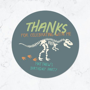 Dinosaur Gräver Fossil Barns födelsedag Tack Favor Runt Klistermärke