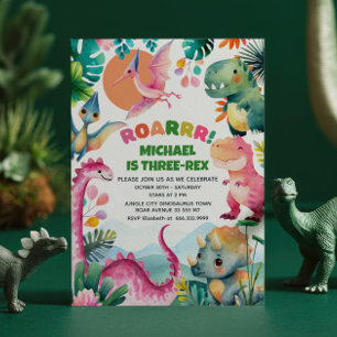 Dinosaur Gräver Fossil Kids 3:e födelsedagen Inbjudningar