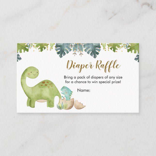 Dinosaur Greenery Baby Shower Diaper Raffle Card Tilläggskort (Framsida)