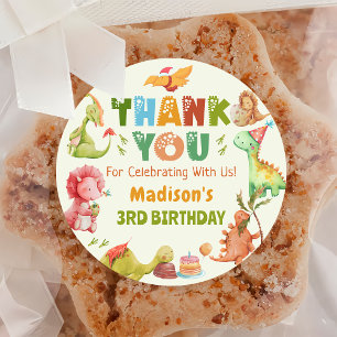 Dinosaur Greenery Birthday Sticker Runt Klistermärke