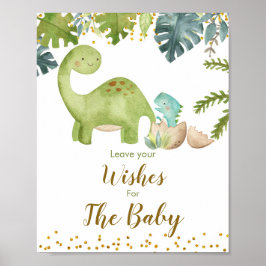 Dinosaur Greenery Blommigt Önskemål för Baby-tecke Poster