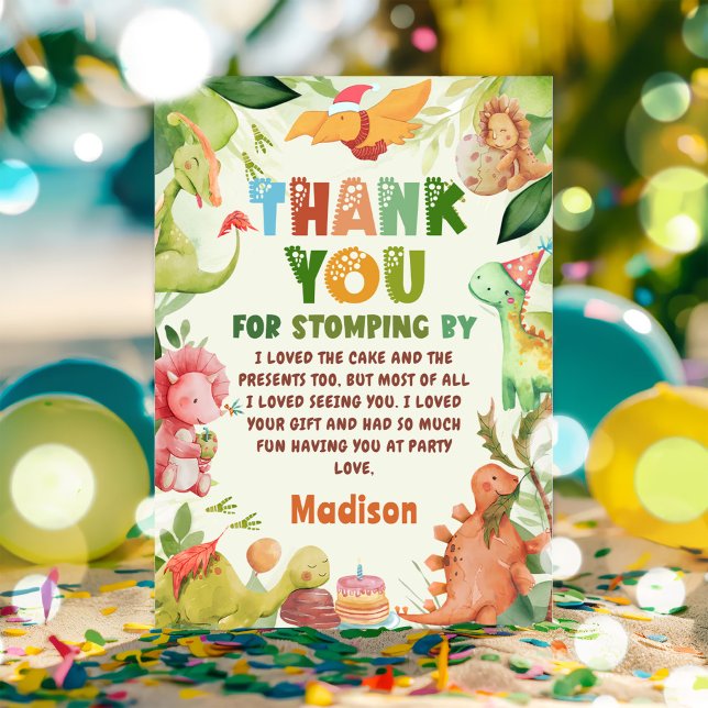 Dinosaur Greenery Födelsedagsfest Tack för ditt ko Kort (Skapare uppladdad)