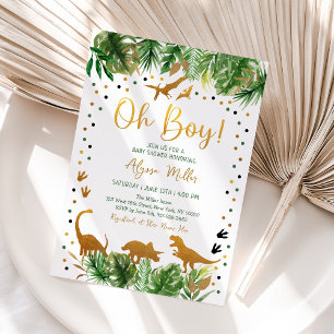 Dinosaur Greenery Guld Baby Shower Inbjudningar