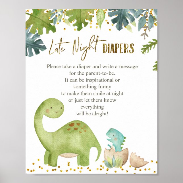 Dinosaur Greenery late night Diaper-match poster (Framsidan)
