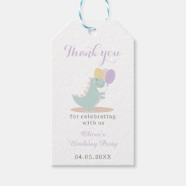 Dinosaur Grönt Grått Första födelsedagen Tack Presentetikett