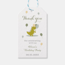 Dinosaur Grönt Grått Första födelsedagen Tack Presentetikett