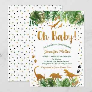 Dinosaur Grönt Guld Safari Baby Shower Inbjudningar