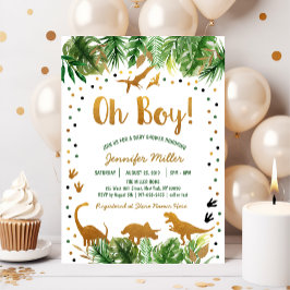 Dinosaur Grönt & Guld Safari Baby Shower Inbjudningar