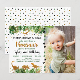 Dinosaur Grönt & Guld Safari Birthday Inbjudningar