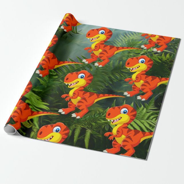 Dinosaur Grönt Jungle T Rex Kids Presentpapper (Utrullad)