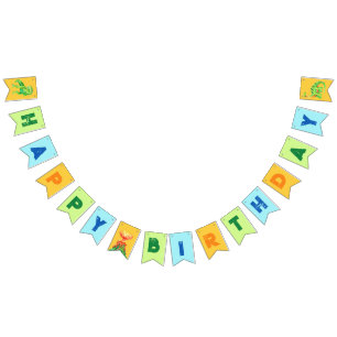 Dinosaur Grönt Orange och Blue Birthday Vimplar