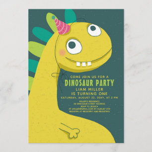 Dinosaur Grönt Roligt Cute Simple Kids 1:e födelse Inbjudningar
