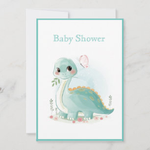 Dinosaur Grönt Vattenfärgsbabyskor Inbjudningar