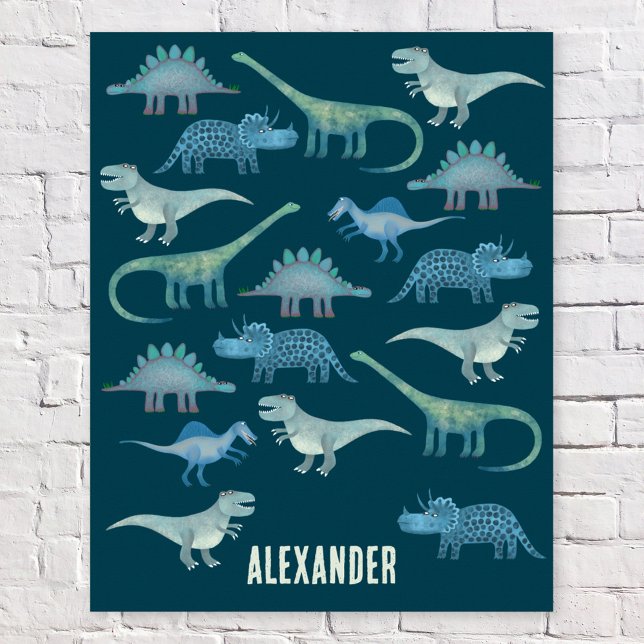 Dinosaur-Gröntens Personlig Poster (Fun personalized custom name dinosaur poster for kid's parties, nursery, bedroom and more)